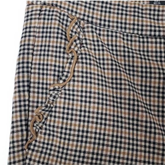 Zara Basic Brown Check Plaid Skinny Ankle Pants S - Picture 3 of 5
